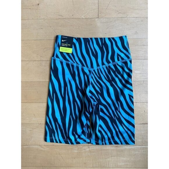 𝅺NIKE One Icon BNWT Womens Blue Zebra Bike Shorts Sz Xsmall Dri Fit - Picture 2 of 5